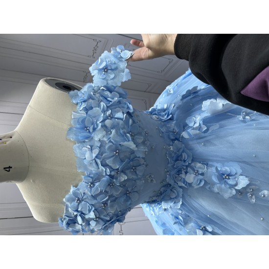 Customized Sky Blue Quinceanera Dresses Flowers Appliques Sweetheart Ball Gowns Princess Vestidos De 15 Anos