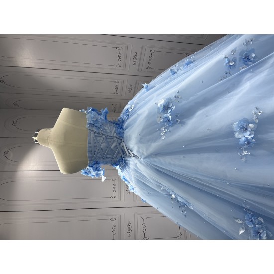 Customized Sky Blue Quinceanera Dresses Flowers Appliques Sweetheart Ball Gowns Princess Vestidos De 15 Anos