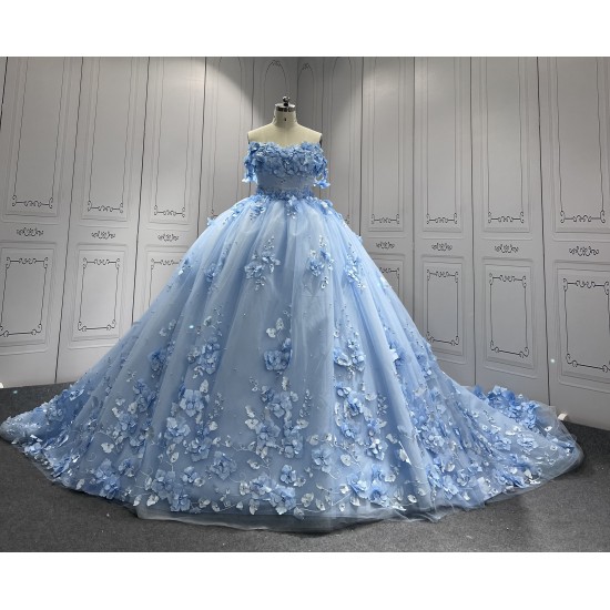 Customized Sky Blue Quinceanera Dresses Flowers Appliques Sweetheart Ball Gowns Princess Vestidos De 15 Anos