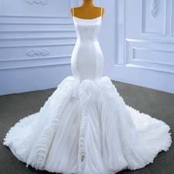 Customized White Wedding Dresses Ruffled White Bride Dresses Spaghetti Strap Formal Wedding Gowns