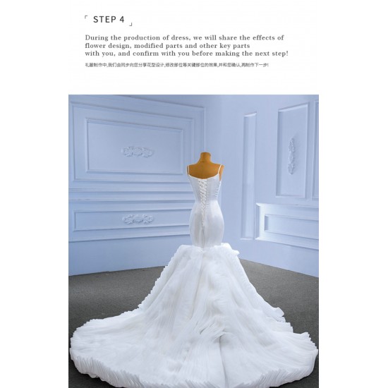 Customized White Wedding Dresses Ruffled White Bride Dresses Spaghetti Strap Formal Wedding Gowns