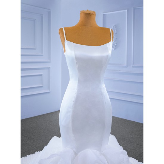 Customized White Wedding Dresses Ruffled White Bride Dresses Spaghetti Strap Formal Wedding Gowns