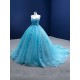 Cyan Blue Quinceanera Dress 2024 Sweetheart Neck Party Dress 3D Flowers Evening Dress