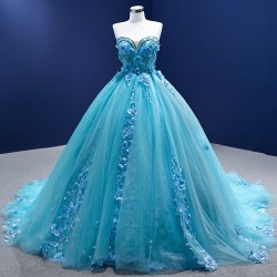 Cyan Blue Quinceanera Dress 2024 Sweetheart Neck Party Dress 3D Flowers Evening Dress