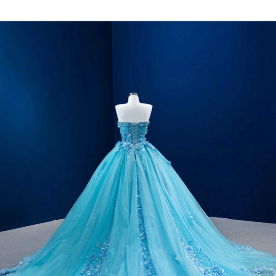 Cyan Blue Quinceanera Dress 2024 Sweetheart Neck Party Dress 3D Flowers Evening Dress