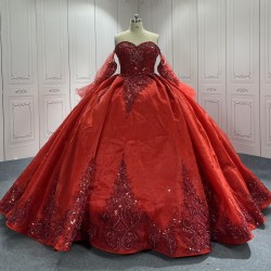 Detachable Sleeve Burgundy Quinceanera Dresses for Girls Sequined Ball Gown Vestido De 15 Anos Custom Made