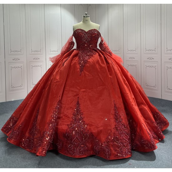 Detachable Sleeve Burgundy Quinceanera Dresses for Girls Sequined Ball Gown Vestido De 15 Anos Custom Made