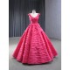 Detachable Sleeve Hot Pink Women Prom Party Dresses Tiered Special Party Gowns