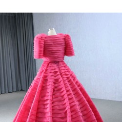 Detachable Sleeve Hot Pink Women Prom Party Dresses Tiered Special Party Gowns