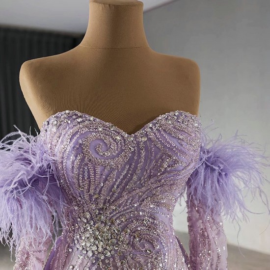 Detachable Sleeve Lavender Prom Dresses Black Girl Mermaid Evening Dresses Sequin Birthday Party Gowns