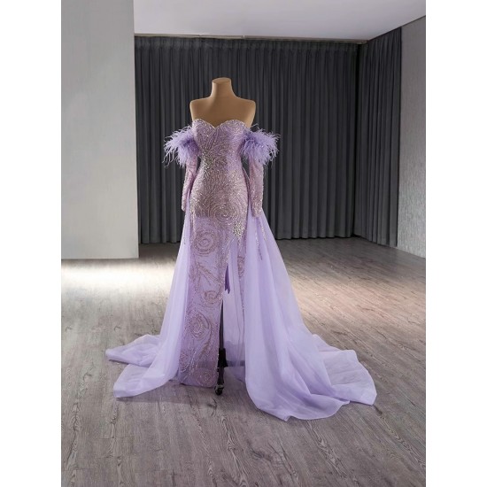 Detachable Sleeve Lavender Prom Dresses Black Girl Mermaid Evening Dresses Sequin Birthday Party Gowns