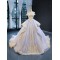 Dreamlike Lavender Prom Dresses Gold Appliqued Lace Party Dresses Off Shoulder Evening Gown Robe de soiree