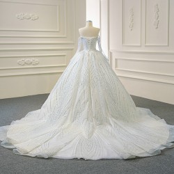 Dubai Arabic Ball Gown Wedding Dress For Women Sweetheart Long Sleeves Custom Made Bridal Gowns