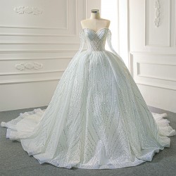 Dubai Arabic Ball Gown Wedding Dress For Women Sweetheart Long Sleeves Custom Made Bridal Gowns