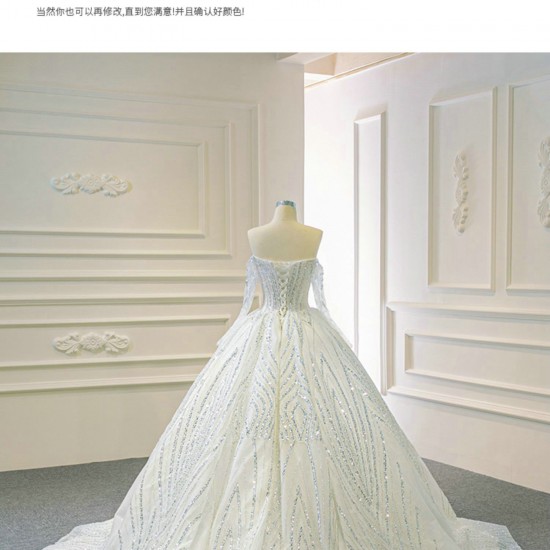 Dubai Arabic Ball Gown Wedding Dress For Women Sweetheart Long Sleeves Custom Made Bridal Gowns