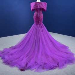 Dubai Beaded Purple Evening Dresses Off Shoulder Mermaid Formal Prom Gowns 2024 For Women Party