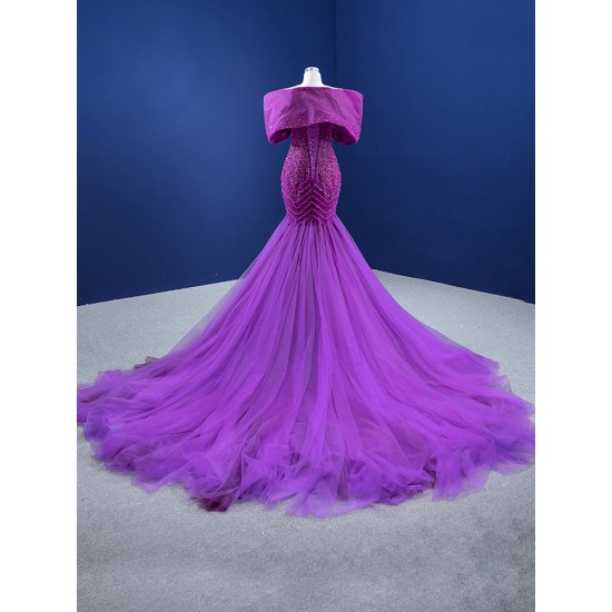 Dubai Beaded Purple Evening Dresses Off Shoulder Mermaid Formal Prom Gowns 2024 For Women Party