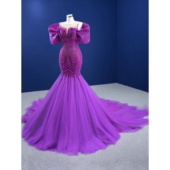 Dubai Beaded Purple Evening Dresses Off Shoulder Mermaid Formal Prom Gowns 2024 For Women Party