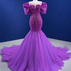 Dubai Beaded Purple Evening Dresses Off Shoulder Mermaid Formal Prom Gowns 2024 For Women Party