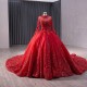 Elegant 3D Flowers Red Quinceanera Dress Appliques Lace Ball Gown Sweet 16 Gowns Birthday Long Sleeve Vestidos De 15 XV Anos