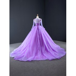 Elegant Lilac Prom Dresses For Women Party 2024 Long Sleeve Ball Gown Formal Evening Gowns