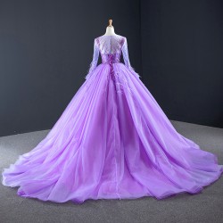 Elegant Lilac Prom Dresses For Women Party 2024 Long Sleeve Ball Gown Formal Evening Gowns