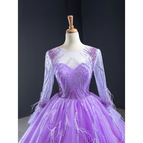 Elegant Lilac Prom Dresses For Women Party 2024 Long Sleeve Ball Gown Formal Evening Gowns