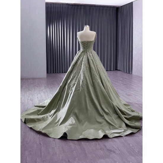 Elegant Pistachio Green A Line Evening Dresses Sleeveless Beaded Prom Gowns for Women Wedding Guest Party