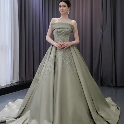 Elegant Pistachio Green A Line Evening Dresses Sleeveless Beaded Prom Gowns for Women Wedding Guest Party