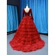 Elegant Red Long Prom Dresses For Women 2024 Tiered Evening Party Gowns Long Sleeve Vestidos De Gala