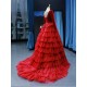 Elegant Red Long Prom Dresses For Women 2024 Tiered Evening Party Gowns Long Sleeve Vestidos De Gala