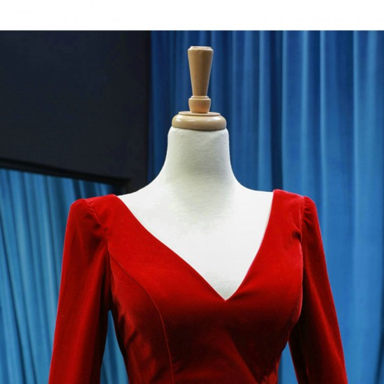 Elegant Red Long Prom Dresses For Women 2024 Tiered Evening Party Gowns Long Sleeve Vestidos De Gala