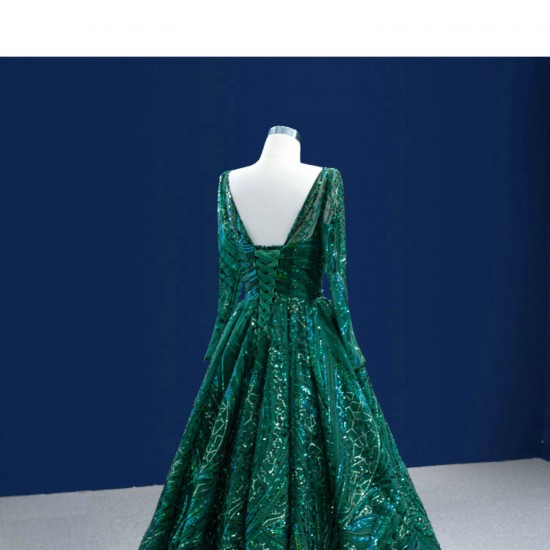 Emerald Green Prom Dresses Long Sleeve Square Collar Evening Gowns For Wedding Party Elegant Robe De Soiree