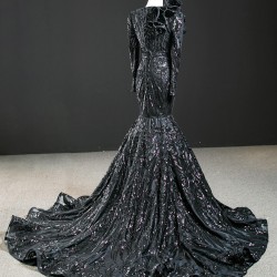 Exquisite Black Mermaid Long Sleeve Evening Dresses 2024 V Neck Beading Evening Prom Gowns