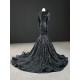 Exquisite Black Mermaid Long Sleeve Evening Dresses 2024 V Neck Beading Evening Prom Gowns