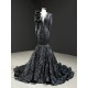 Exquisite Black Mermaid Long Sleeve Evening Dresses 2024 V Neck Beading Evening Prom Gowns