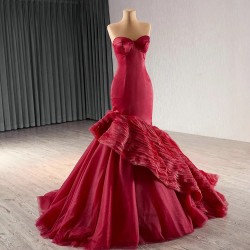 Exquisite Burgundy Mermaid Prom Dresses For Black Girl Sleeveless Evening Dresses Ruffled Birthday Party Gowns