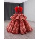 Fashion Red Evening Dress Long Sleeve Prom Gowns Tiered Sequin Costume Parties Gown