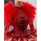 Fashion Red Evening Dress Long Sleeve Prom Gowns Tiered Sequin Costume Parties Gown