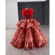 Fashion Red Evening Dress Long Sleeve Prom Gowns Tiered Sequin Costume Parties Gown