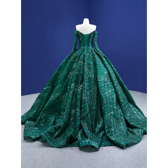 Floral Applique Emerald Green Quinceanera Dress Long Sleeve Beading Ball Gown Sweet 16 Cocktail Dresses Vestidos De Baile