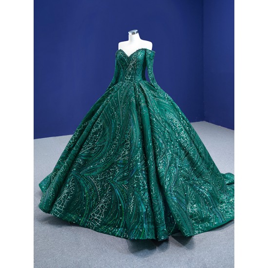 Floral Applique Emerald Green Quinceanera Dress Long Sleeve Beading Ball Gown Sweet 16 Cocktail Dresses Vestidos De Baile