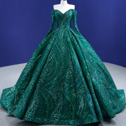 Floral Applique Emerald Green Quinceanera Dress Long Sleeve Beading Ball Gown Sweet 16 Cocktail Dresses Vestidos De Baile