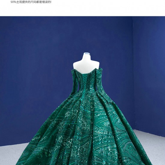 Floral Applique Emerald Green Quinceanera Dress Long Sleeve Beading Ball Gown Sweet 16 Cocktail Dresses Vestidos De Baile