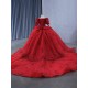 Floral Applique Off Shoulder Red Quinceanera Dress 2024 Glitter Long Sleeve Cocktail Dresses