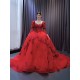 Floral Applique Off Shoulder Red Quinceanera Dress 2024 Glitter Long Sleeve Cocktail Dresses