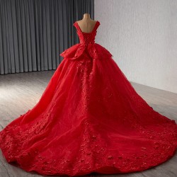 Floral Red Quinceanera Dress Off Shoulder Vestidos De 15 Anos Plus Size Women Sweet 15 16 Dress