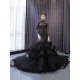 Formal Black Mermaid Prom Evening Dresses Long Sleeve Party Dress Tiered Cocktail Gowns