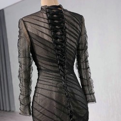 Formal Black Mermaid Prom Evening Dresses Long Sleeve Party Dress Tiered Cocktail Gowns