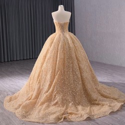 Formal Gold Prom Dresses A Line Sequin Evening Dress Strapless Night Cocktail Party Gowns Custom Size